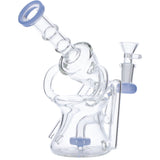Valiant Distribution Recycler Funnel Water Pipe in Clear with Blue Accents, Side View