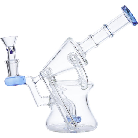 Valiant Distribution Blue Recycler Funnel Water Pipe, 7" for Smooth Dabs, side angle on white