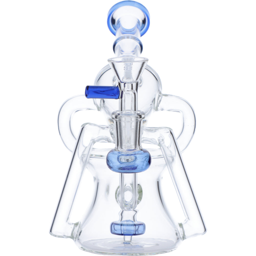 Valiant Distribution Recycler Funnel Water Pipe with blue accents, side view on white background