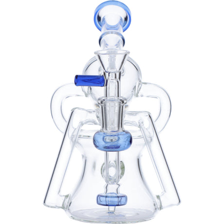 Valiant Distribution 7" Recycler Funnel Water Pipe, blue accents, for smooth dabs, front view on white