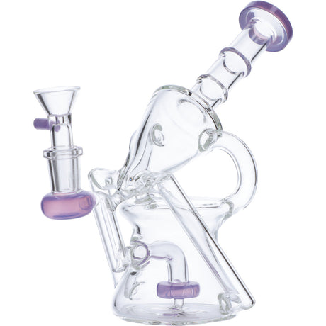 Valiant Distribution Recycler Funnel Water Pipe in clear glass with purple accents, angled side view