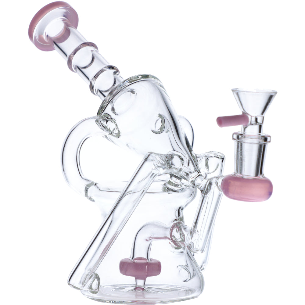 Valiant Distribution Recycler Funnel Water Pipe in Pink - Front View with Glass Bowl