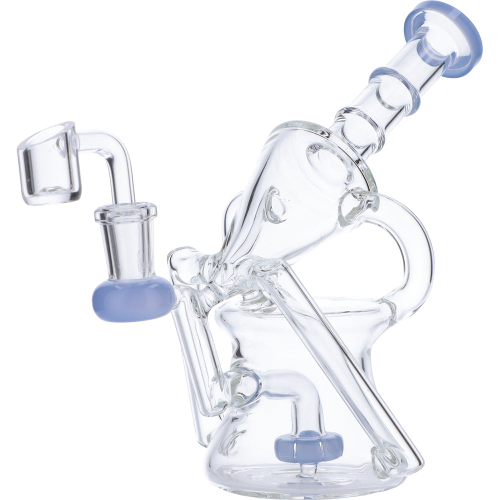 Valiant Distribution Recycler Funnel Water Pipe in Milky Blue with Percolator for Smooth Dabs, Side View