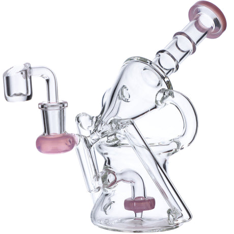 Milky Pink Recycler Funnel Water Pipe - Side View with Percolator for Smooth Dabs