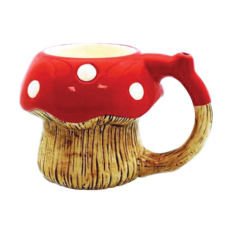 Red Mushroom Ceramic Pipe Mug, 6oz capacity, whimsical design, ideal for coffee and smoking