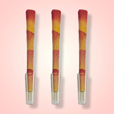 CaliGreenGold Reusable Glass Tip Mouthpieces, Pack of 3, Front View on Pink Background
