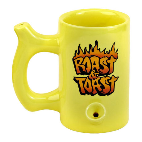 Fantasy Ceramic Mug Pipe in Yellow with Roast & Toast Design - Front View