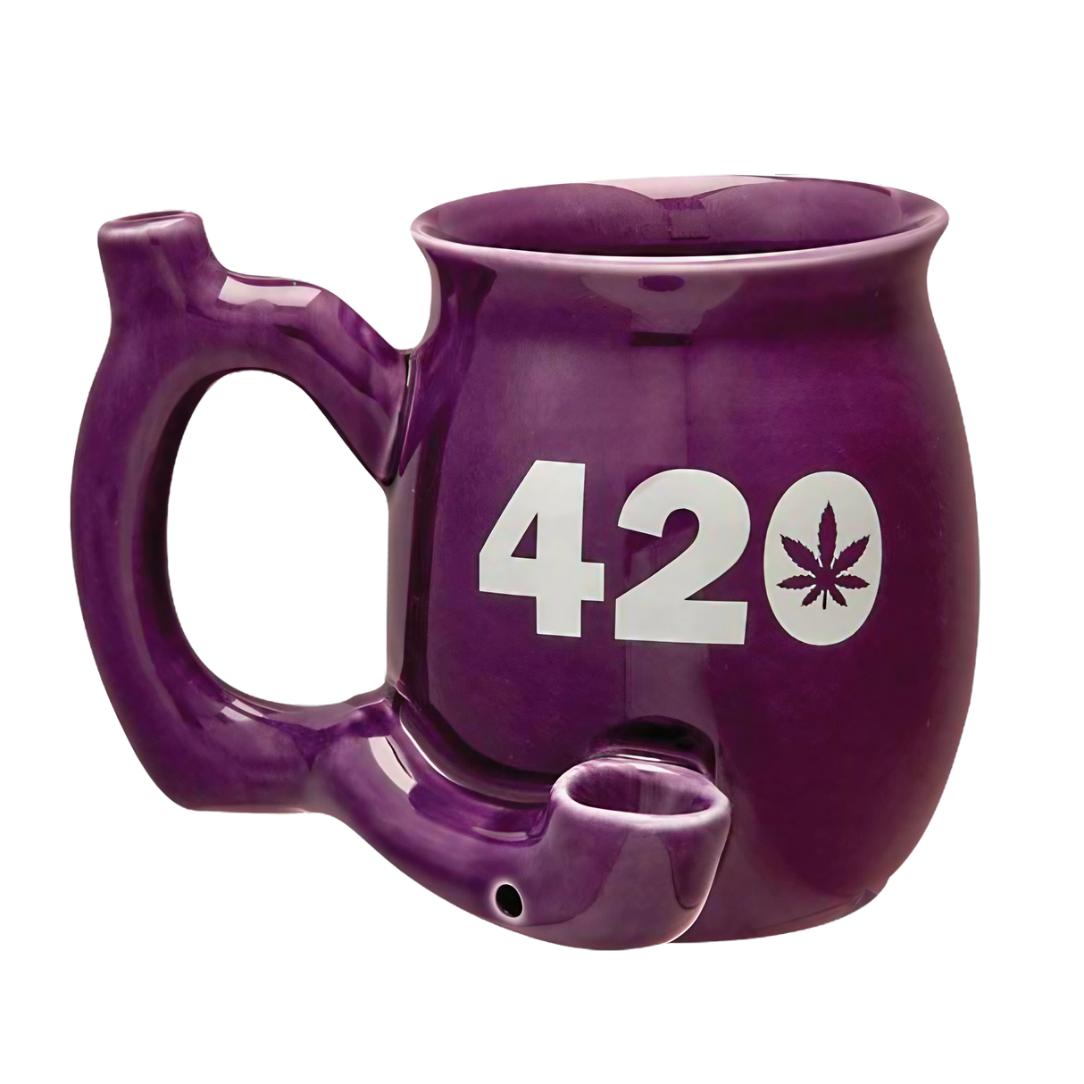 Roast & Toast 420 Ceramic Mug Pipe in Black with Novelty Design - Front View