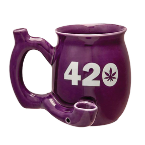 Roast & Toast 420 Ceramic Mug Pipe in Black with Novelty Design - Front View