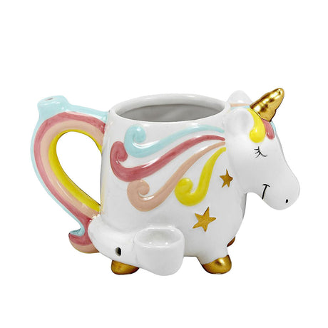 Roast & Toast Ceramic Mug Pipe in Unicorn design, 18 oz, with built-in bowl for dry herbs, side view