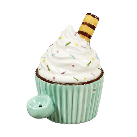 Roast & Toast Freshly Baked Cupcake Pipe, Green & White Ceramic, Portable Design