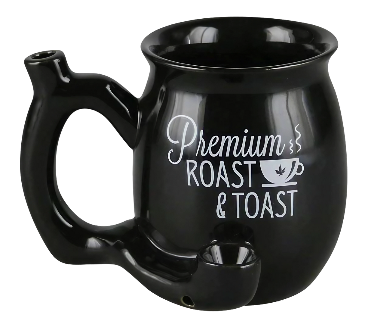 Roast & Toast Ceramic Mug Pipe in Black for Dry Herbs, Novelty 4" Home Decor