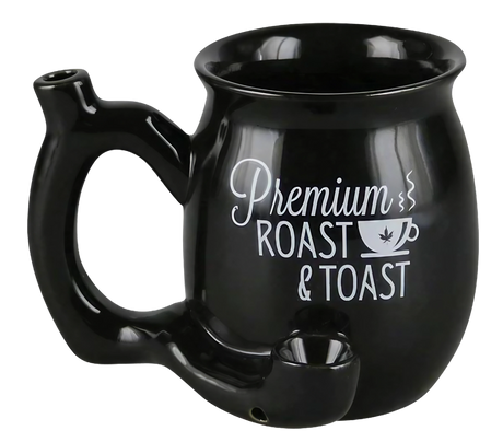 Roast & Toast Ceramic Mug Pipe in Black for Dry Herbs, Novelty 4" Home Decor