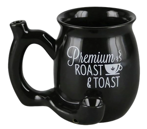 Roast & Toast Ceramic Mug Pipe in Black for Dry Herbs, Novelty 4" Home Decor