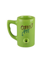 Roast & Toast Ceramic Wake & Bake Mug Pipe in Green with Coffee Pot Design - Front View