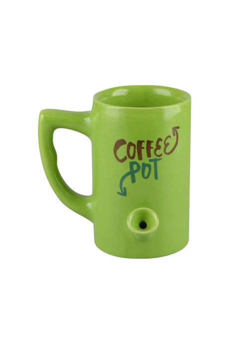 Roast & Toast Ceramic Wake & Bake Mug Pipe in Green with Coffee Pot Design - Front View