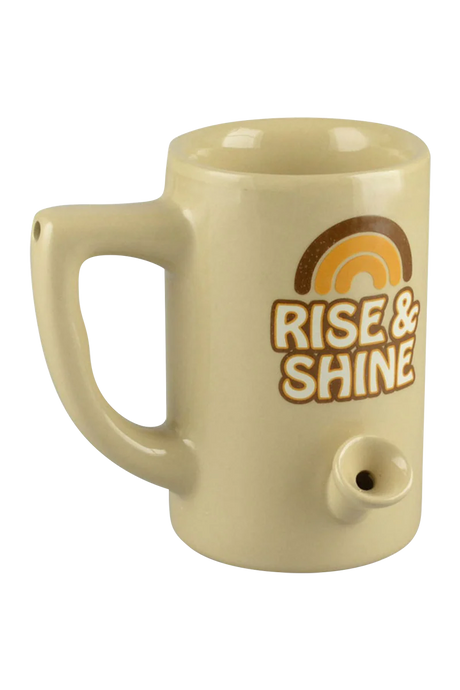 Roast & Toast Ceramic Mug Pipe in Tan with Rasta Colors, Front View, for Dry Herbs