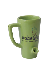 Roast & Toast Ceramic Mug Pipe in Green with Wake & Bake Design - Side View