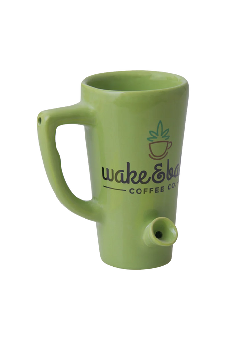 Roast & Toast Ceramic Mug Pipe in Green with Wake & Bake Design - Side View