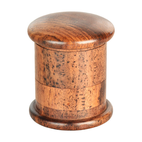 Round Rosewood 4-Piece Grinder for Dry Herbs, Portable 2" Diameter, Closable, Front View