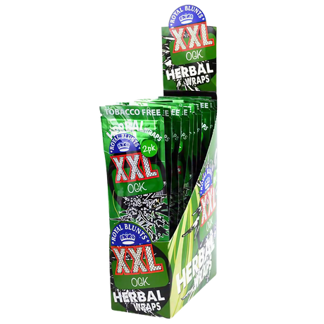 Royal Blunts XXL Herbal Wraps 25 Pack in green packaging, tobacco-free and flavored, displayed in box