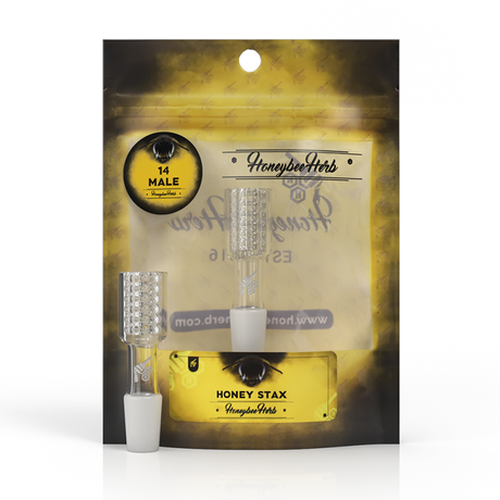 Honeybee Herb Bangers Yellow Line with 14mm Male Joint, Front View on Packaging