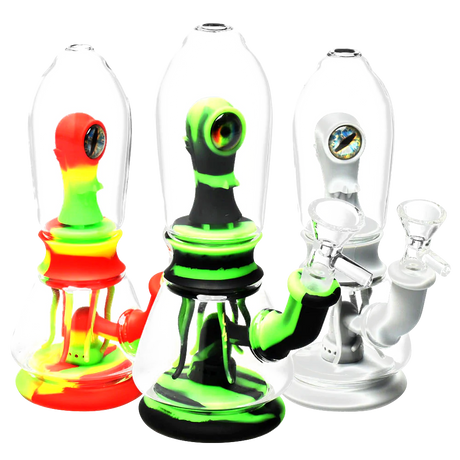 Sacred Alien Silicone & Glass Water Pipes in Multiple Colors with Deep Bowls - Front View