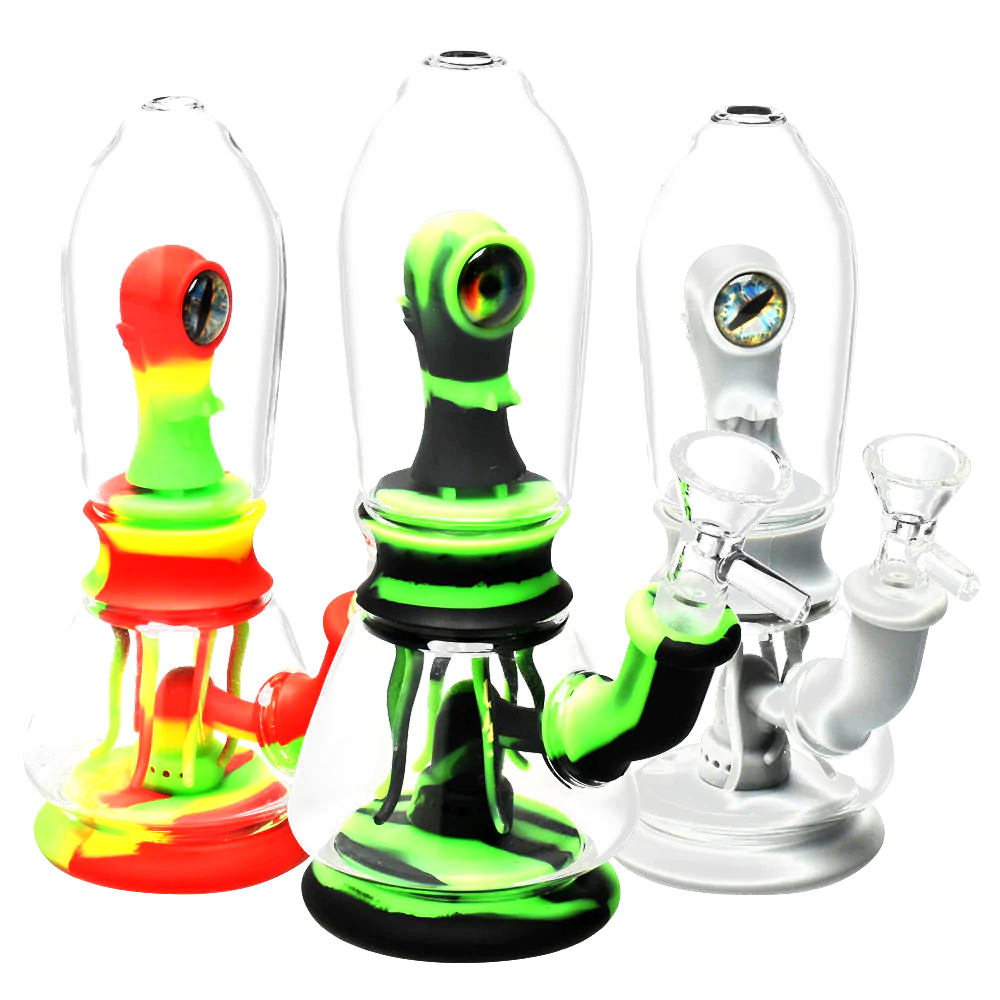 Sacred Alien Silicone & Glass Water Pipes in Multiple Colors with Deep Bowls - Front View