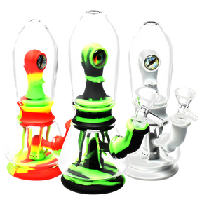 Sacred Alien Silicone & Glass Water Pipes in Multiple Colors with Deep Bowls - Front View