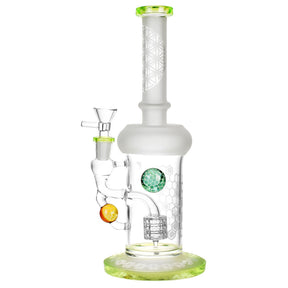Sacred Honeycombs Frosted Water Pipe, 10" 14mm Female Joint, Borosilicate Glass, Front View