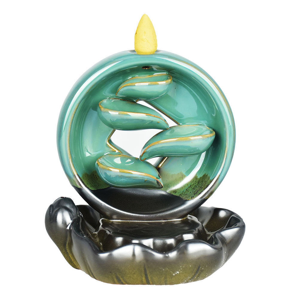 Sacred Shadows Ceramic Backflow Incense Burner, 5.5" height, front view on white background