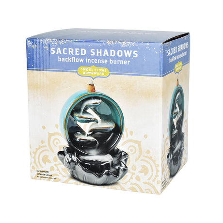 Sacred Shadows Ceramic Backflow Incense Burner in packaging, 5.5" height for home decor