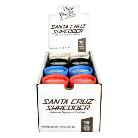 Santa Cruz Shredder Hemp Grinders, 16 Pack, Assorted Colors, Front View on White Background