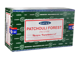 Satya Patchouli Forest Incense Sticks 12-pack, front view on seamless white background