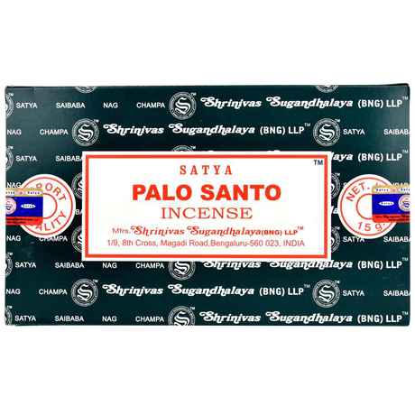 Satya Palo Santo Incense Sticks 12-pack front view on seamless white background