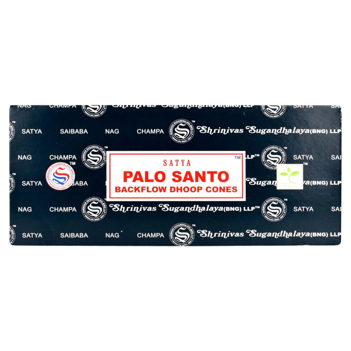 Satya Palo Santo Backflow Incense Cones Pack Front View - 144 Bulk Pack