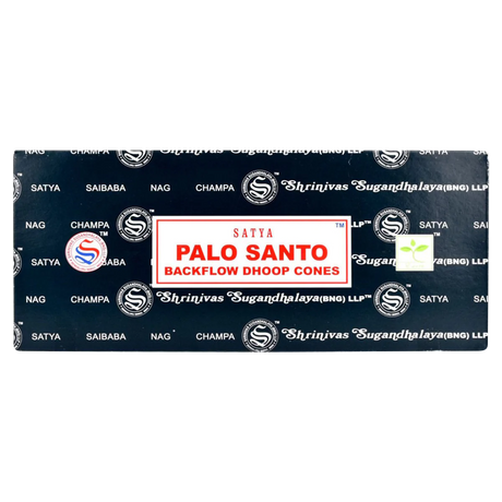 Satya Palo Santo Backflow Incense Cones Pack Front View - 144 Bulk Pack