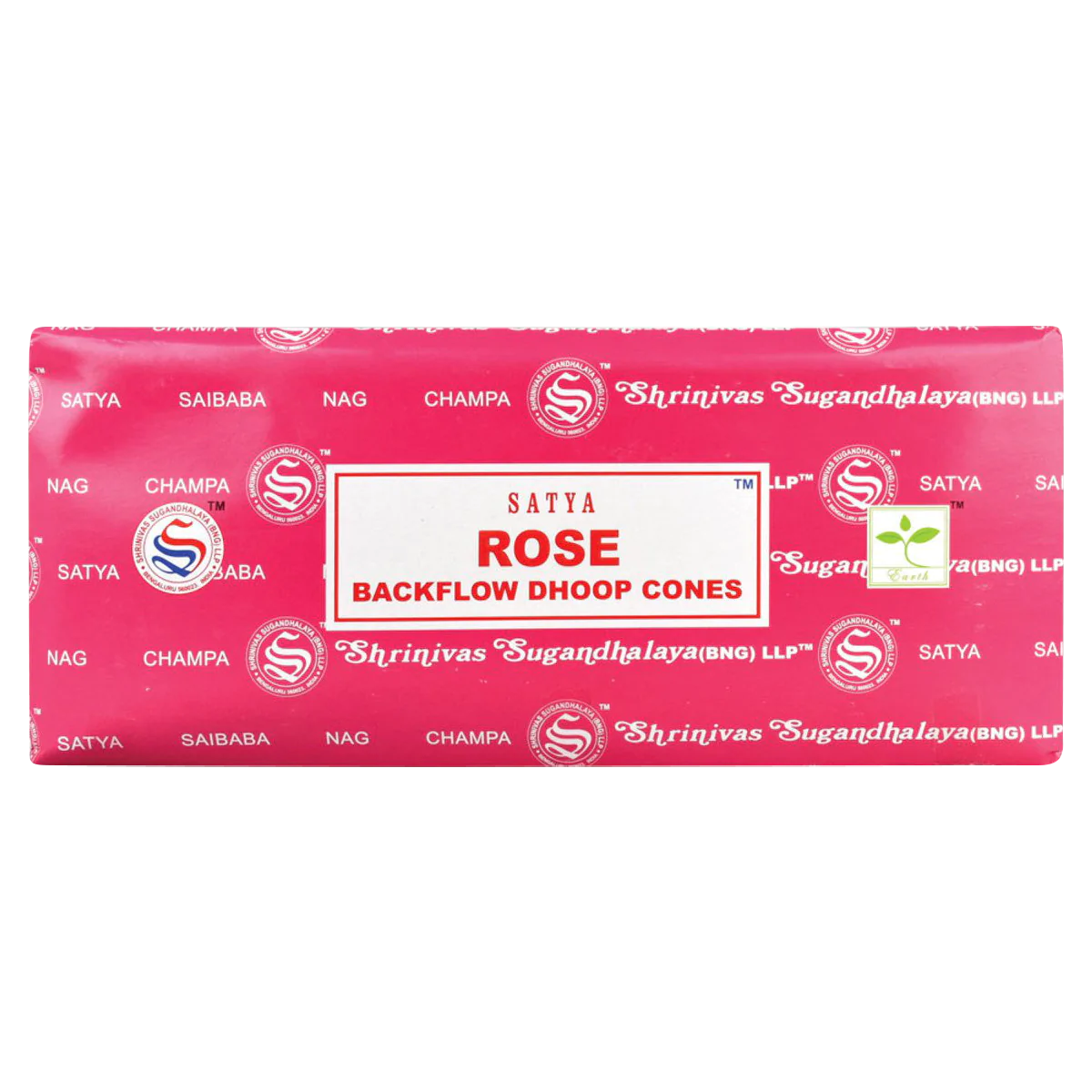 Satya Rose Backflow Incense Cones 144 Pack - Front View on White Background