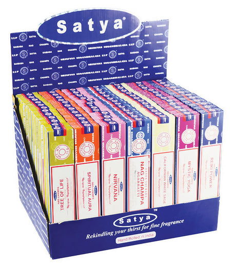 Satya Incense 84pc Display Box - VFM 2 Series - Assorted Scents Front View