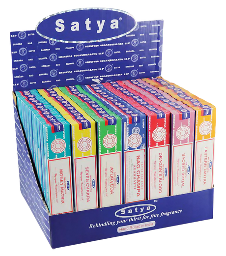 Assorted Satya Incense VFM 1 Series 84 Pack Display Front View - Compact Home Decor