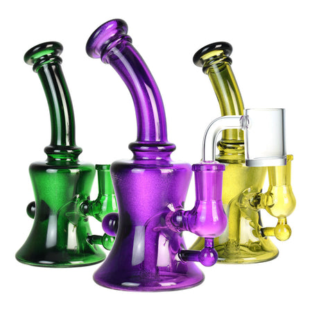 Science of Color Dab Rigs in green, purple, and yellow with 14mm F bangers, front view