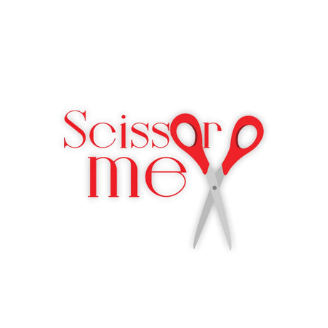 KKARDS Scissor Me Naughty Sticker with Bold Red Text and Scissor Graphic