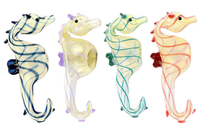 Assorted color Seahorse Glass Hand Pipes, 4.5" Borosilicate, front view on white background