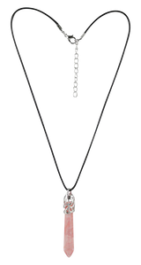 18" Semi Precious Gemstone Necklace with Pink Stone Pendant and Silver Chain