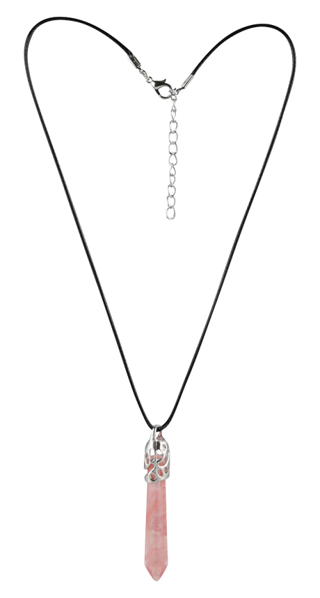 18" Semi Precious Gemstone Necklace with Pink Stone Pendant and Silver Chain