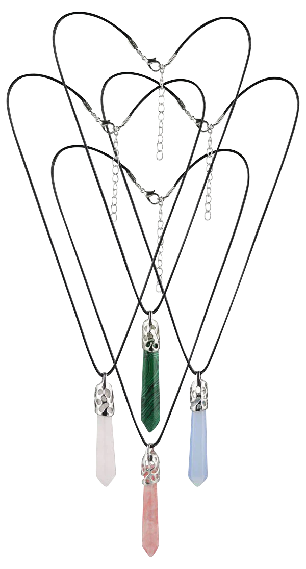 Variety of Semi Precious Gemstone Necklaces with 18" Chains Displayed on White Background