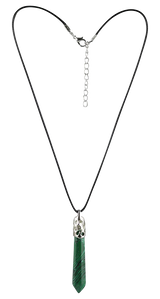 Elegant 18" Semi Precious Gemstone Necklace with Green Stone Pendant on White Background