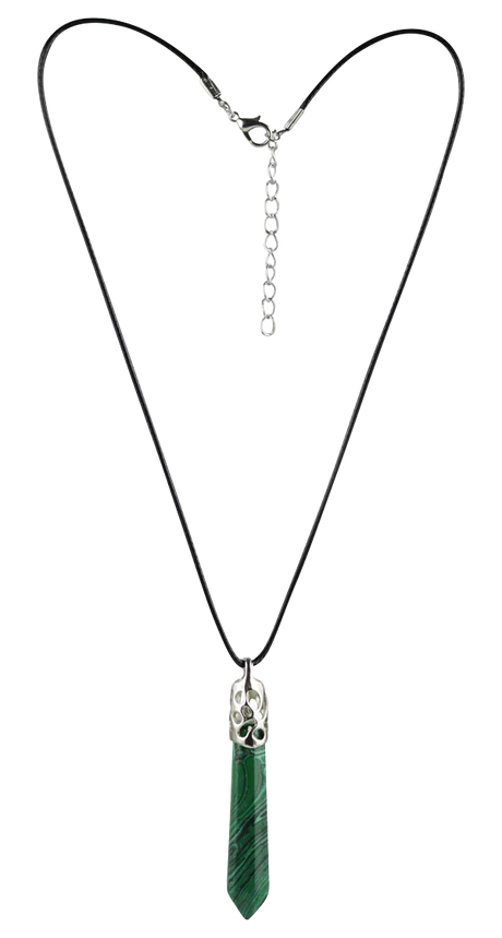 Elegant 18" Semi Precious Gemstone Necklace with Green Stone Pendant on White Background