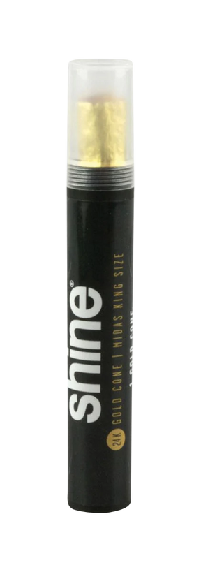 Shine 24K Gold Kingsize Pre-Rolled Cone in packaging, front view, luxury smoking experience
