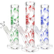 Shroom Life Straight Tube Water Pipe trio, 10.5" tall, 14mm female joint, Borosilicate Glass, with mushroom designs